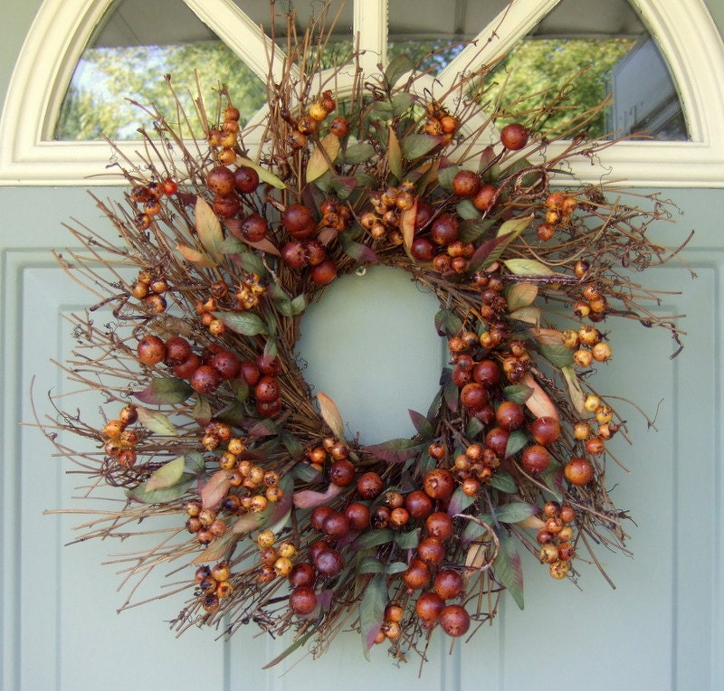 Fall Wreath - Rustic Berry Wreath - Primitive Wreath - Fall Door Wreath