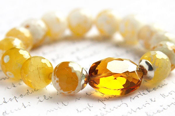 NEW Fall Collection. Yellow Crab Agate Bracelet. Golden Honey Crystal. Sterling Silver. Lemon Yellow. Bright Yellow. Stacking Bracelet. TAGT