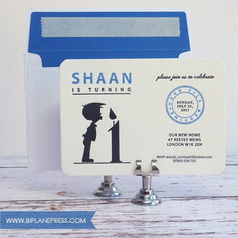 1st Birthday Letterpress Invitation - Boy & Candle