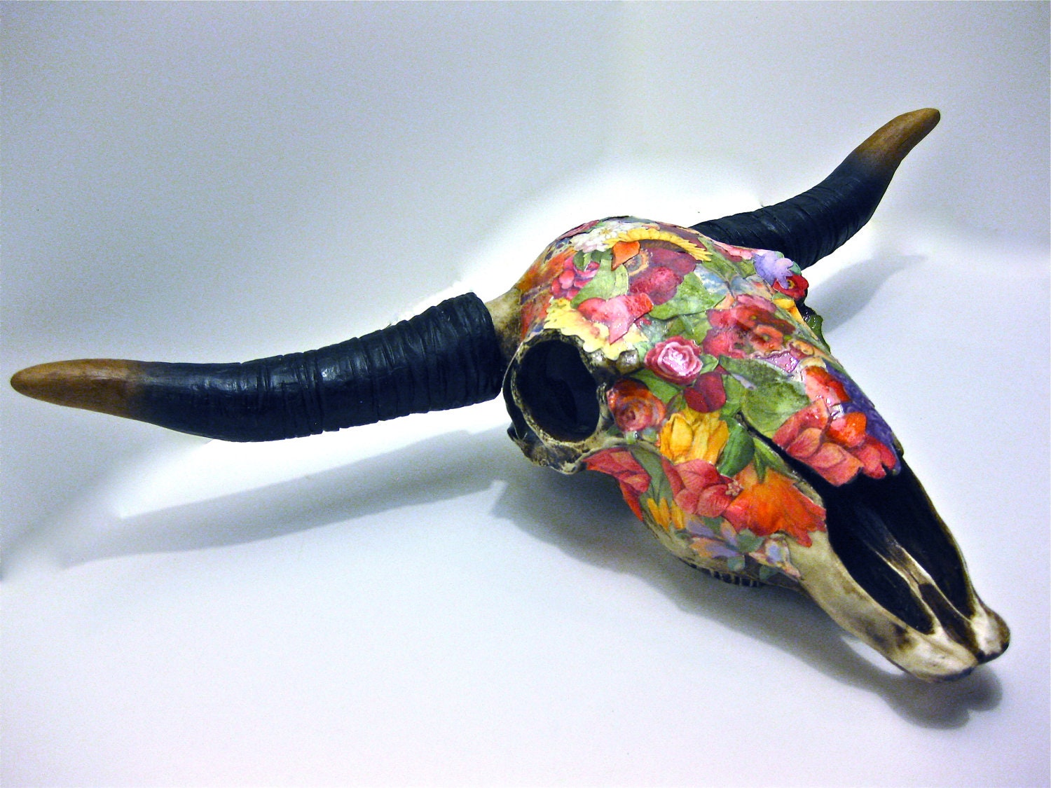 Floral Steer Head/Faux Taxidermy/Long Horn/Cow Skull/Antlers/Faux Cow skull/Boho chic/Antlers