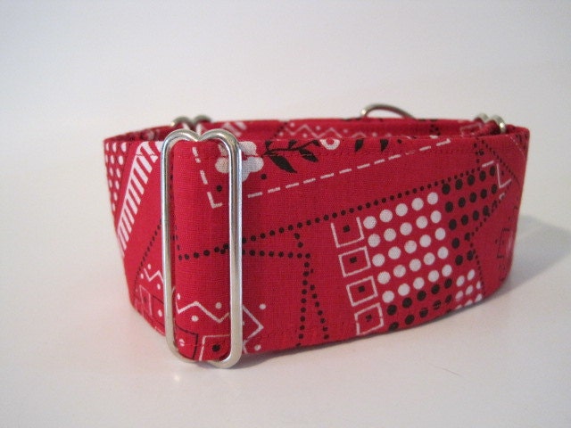 Red Martingale Collar, Bandana, Cowboy, Dog Collar, Black, Greyhound Collar, Adjustable