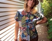 Vintage SHIRT, retro blouse, short sleeve, lightweight artsy, urban, swag, abstract print,  sizeS/ M,  by Zasra