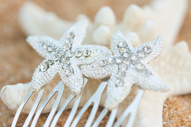 Rhinestone Starfish Hair Comb - Beach Bridal Hair Accessory - Beach Wedding Hair Accessory - Destination Beach Weddings - Elegant Romantic