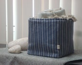 Indigo Ticking Stripe / Fabric Bin / Linen Bin