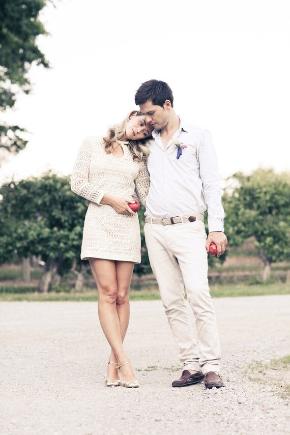 Crochet 1960s Mod Wedding Dress / Buttercream / Vintage Wedding Dress / Short Dress / Boho / Alternative Bridal / 1149