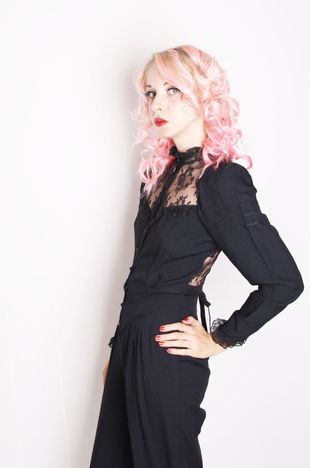 Black Lace Onesie / Steampunk / Gothic / Victorian Romper / Black Lace / Vintage Jumpsuit / Pantsuit / One Piece / Romantic Fashion / 1223