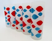 1950s Cocktail Glass Set DAIRY QUEEN Set of 5 in Red, White, & Blue