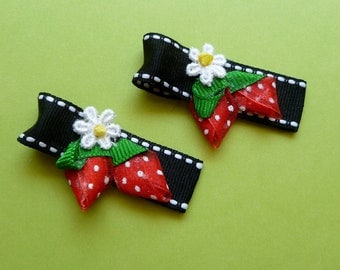 Strawberry Blossoms....Two Custom Boutique Hair Bows....Berry Sweet...Strawberry Festival...ON SALE....30% off :)