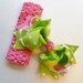 Large Beautiful Boutique Hairbow and Crocheted Headband in Lime Green and Pink with Polka Dots