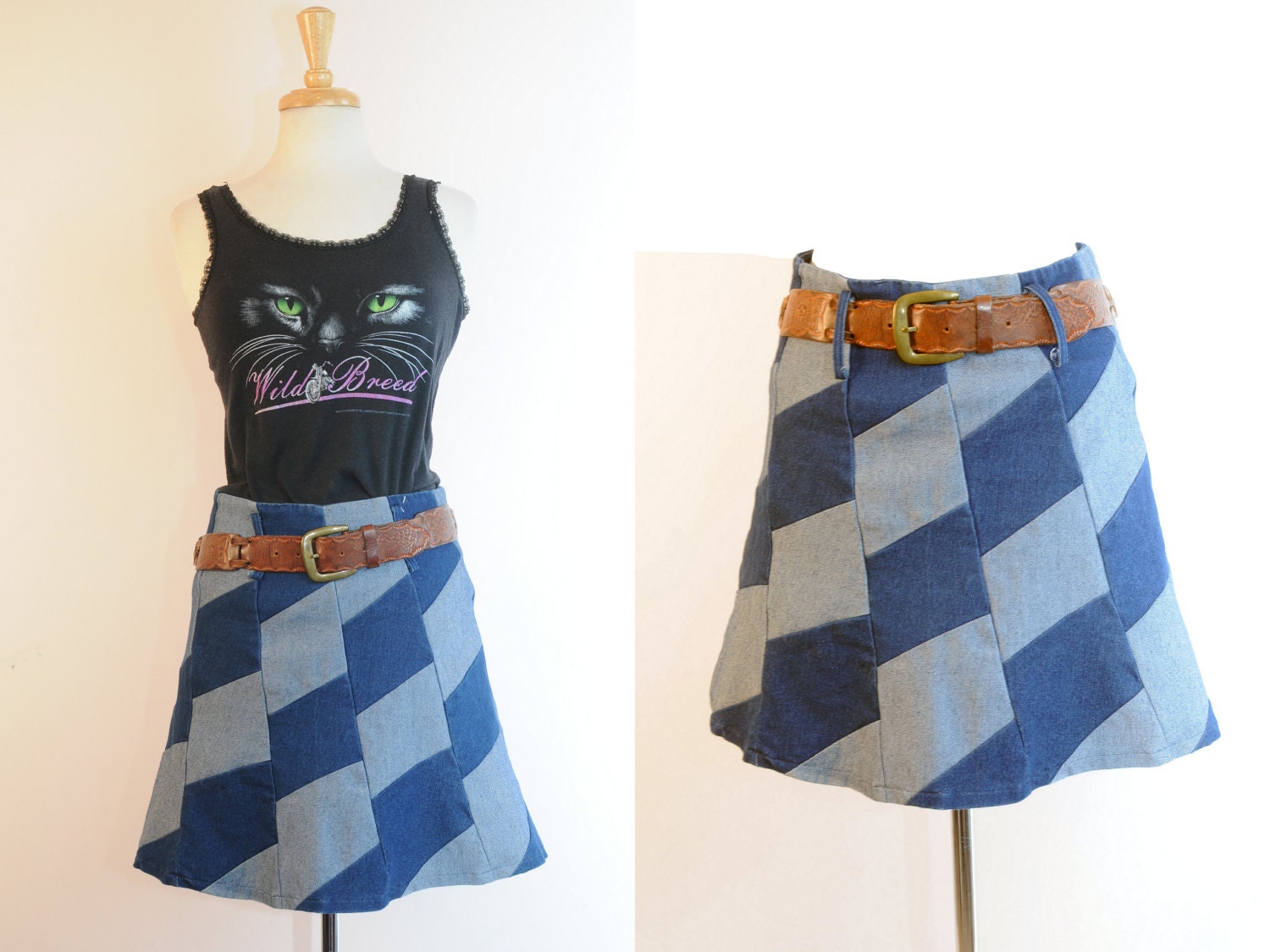 Vintage 60s 70s patchwork jean mini skirt