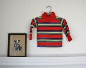 vintage baby boys turtleneck - RAINBOW primary color striped knit top / 12M - MsTips