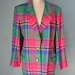 Vintage 80s Unisex BILL BLASS Pink & Green Plaid Blazer Jacket