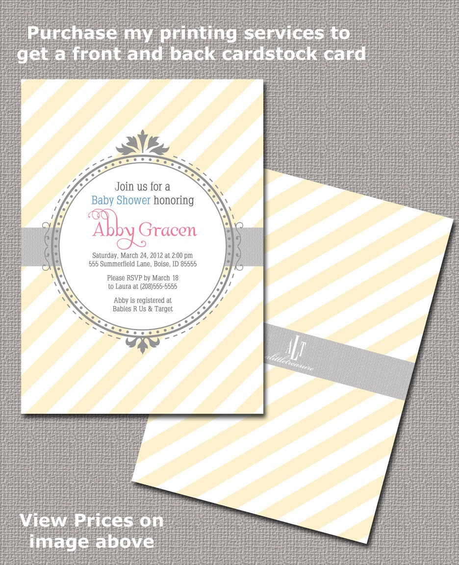 Neutral Baby Shower Invitations - Invite - Yellow Gray Stripes - 974