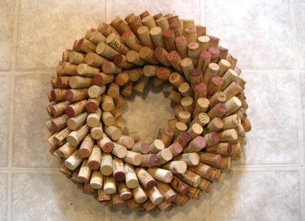 Wine Cork Wreath or Centerpiece - Decor Home or Bar Decor - CraftySueShop