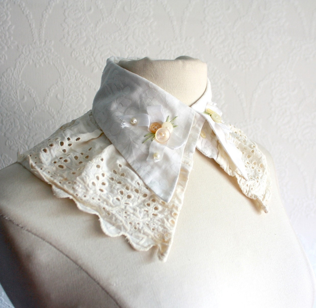 Victorian Collar Shabby Chic Cream Choker Eco Friendly Jewelry Embroidered Necklace Upcycled Shirt Vintage Lace