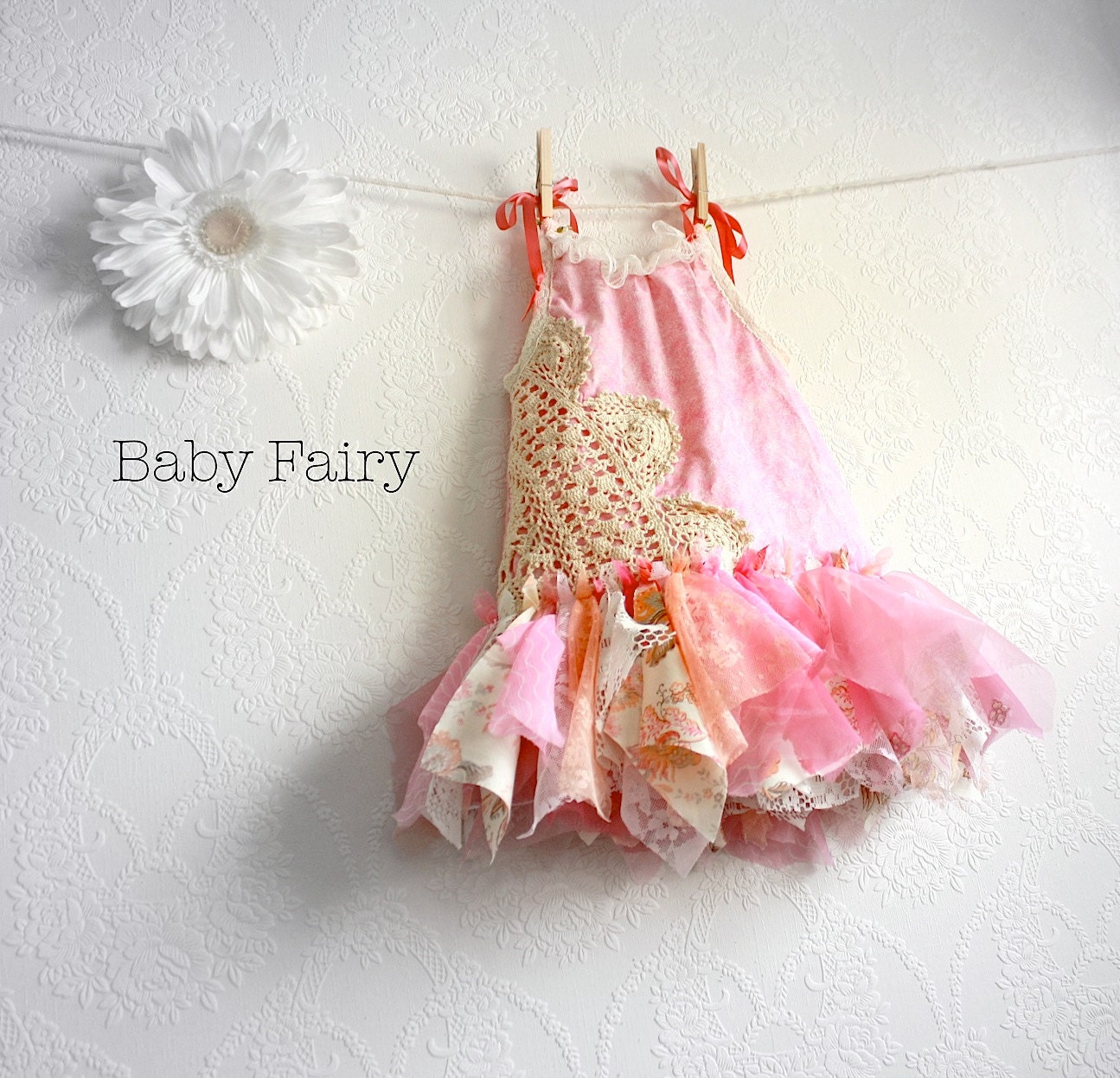 Shabby Chic Baby Dress Children's Clothing Woodland Fairy Dress Flower Girl Floral Sundress Baby Clothes 6m 12m 18m 24m 'CHRISSY'