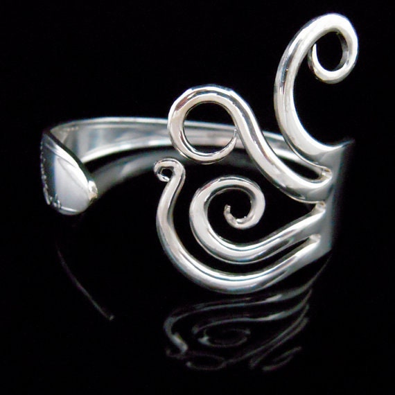 Fork Bracelet, Recycled Eco Friendly Silverware Jewelry in Curly Design Number Five