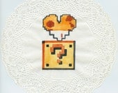 8-bit Love Doily, Mushroom Heart block, painting, on paper doily