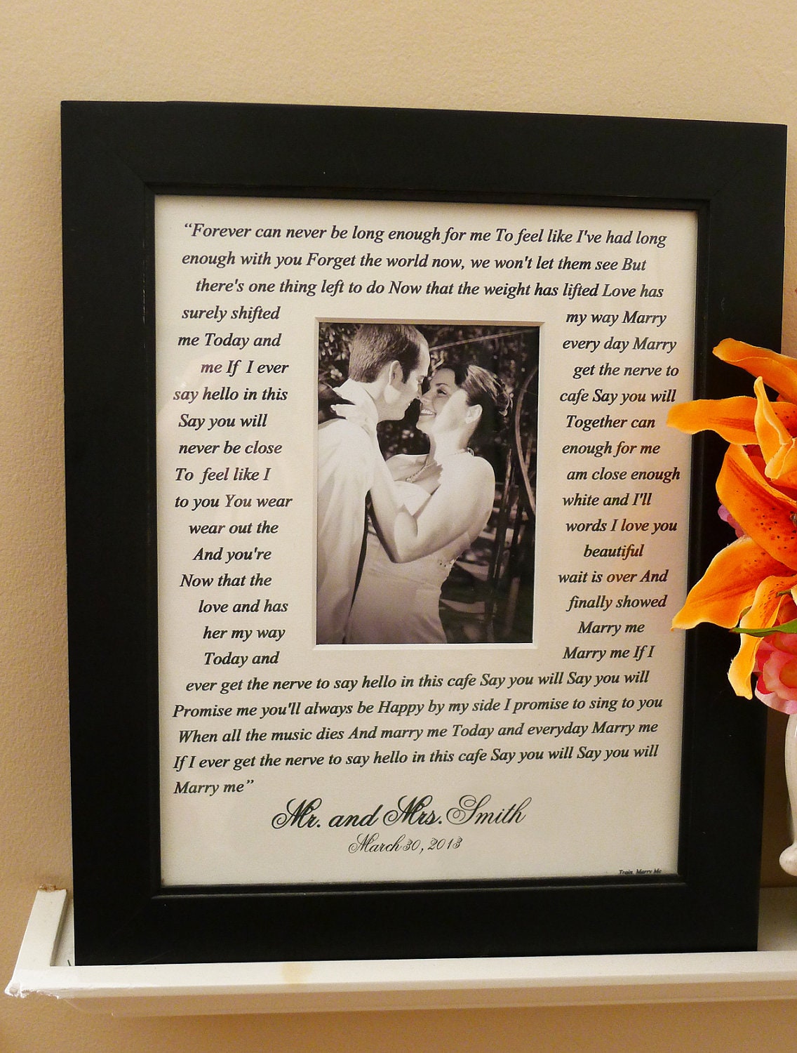 Wedding song lyrics Photo Mat/Matte personalized with Names 11x14
