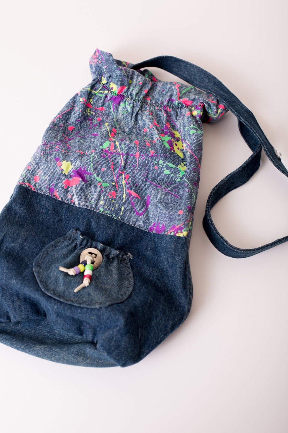 Vintage Totally Rad 80s Denim Bag with Neon "Paint Splatters", Radical Hipster Style