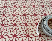 Hand Screen Printed Fabric - Geometric Star in Ruby Red on Hessian