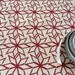 Hand Screen Printed Fabric - Geometric Star in Ruby Red on Hessian