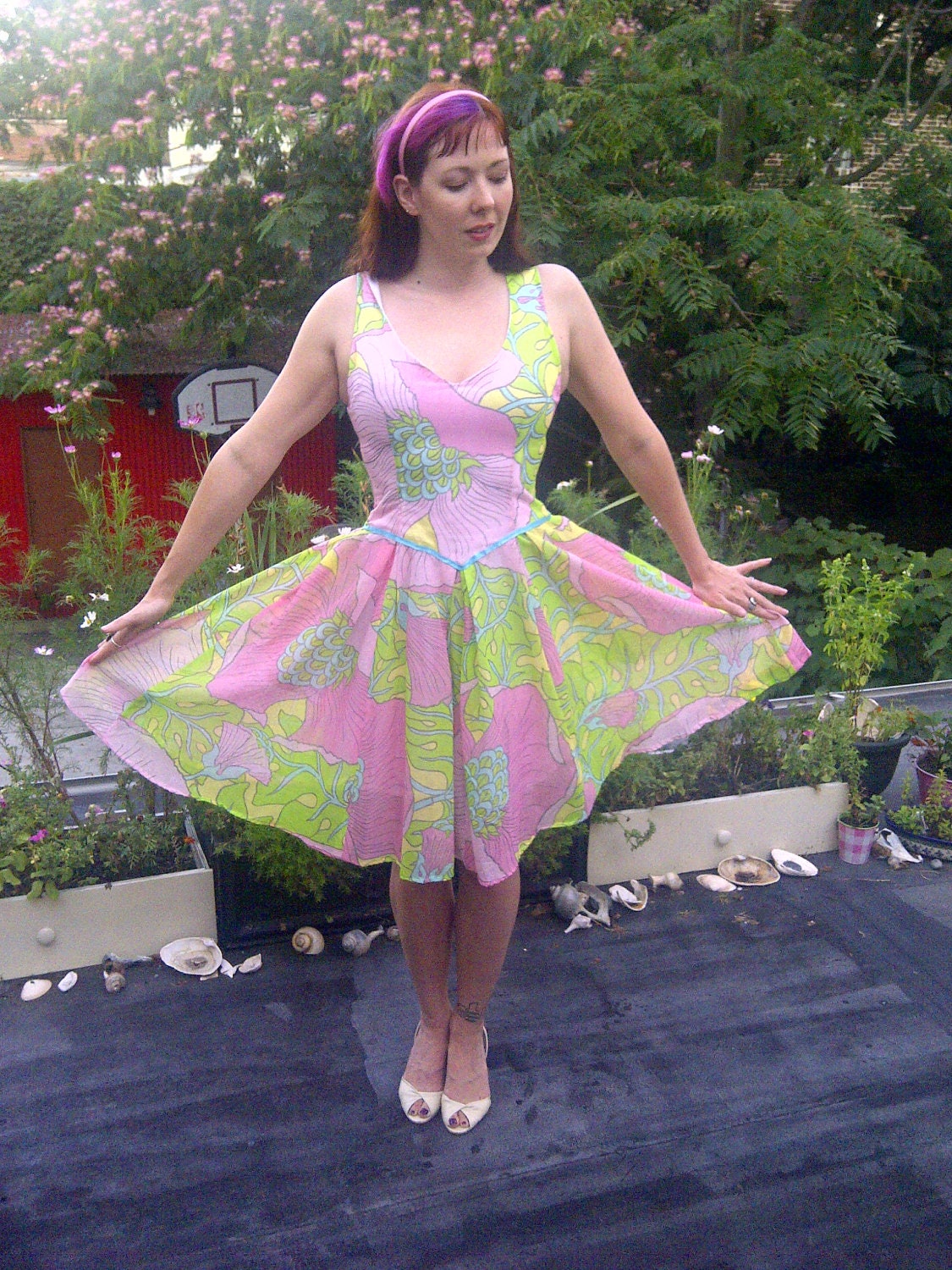Nouveau Romance Dress, 1950s Mad Men Dropped Waist with Pleats & Pockets, Size 6