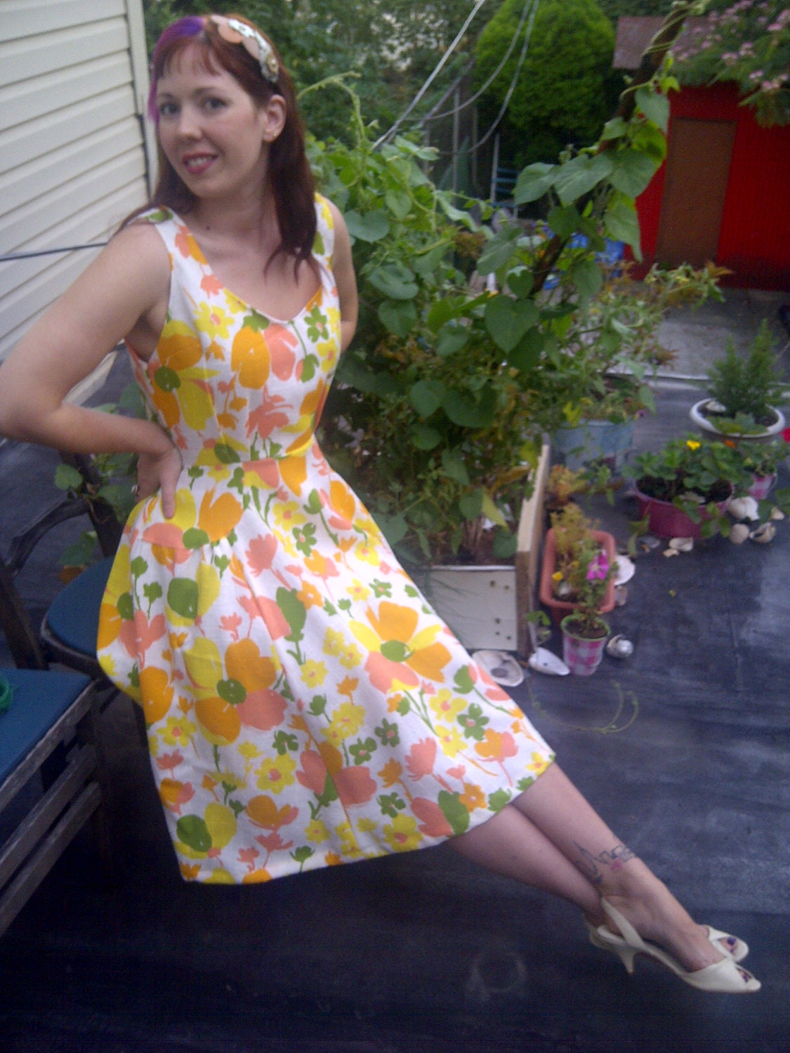 1960s California Living Dress- Vintage Linen Fabric, Size 10
