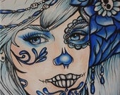 Day of the Dead Tattoo Art Tattoo home decor  Dia de los muertos PRINT 8 by 8  rockabilly pin up girl portrait  lowbrow sugar  skulls