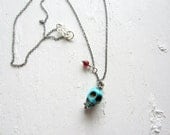 Bandit - Turquoise Skull Necklace Garnet Gemstone Charm Edgy Bohemian Jewelry December Birthstone