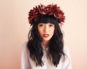 floral crown headband hair wreath - coffee, romantic statement headpiece, large flower crown, oversized.