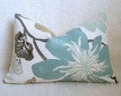 Kravet - Jellybean Designer Pillow - Aqua - Brown - Tan - Blue - 12x18 inch - Floral Pillow - Decorative Pillow - Linen Pillow