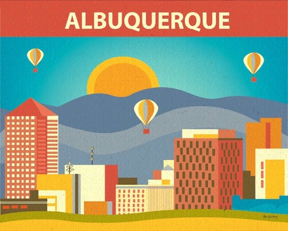 Albuquerque, New Mexico Skyline Art Poster Print for Home, Office, and Nursery - syle  E8-O-ALB