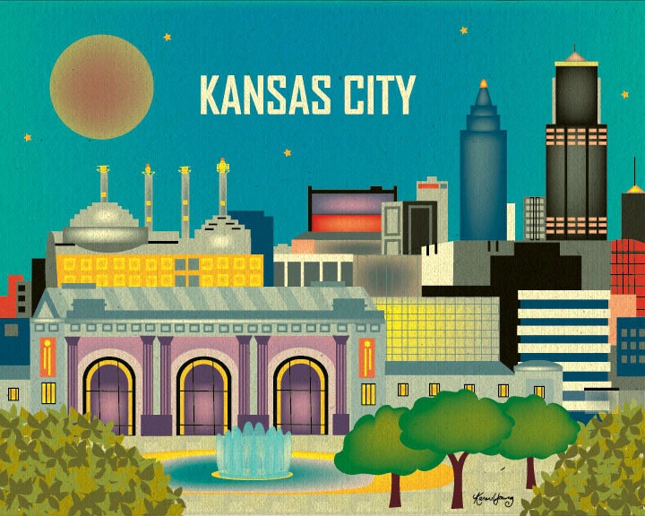 Kansas City Skyline, Missouri - Destination Wall Art Poster Print for Home, Office, and Nursery - style E8-O-KAN - Brand New