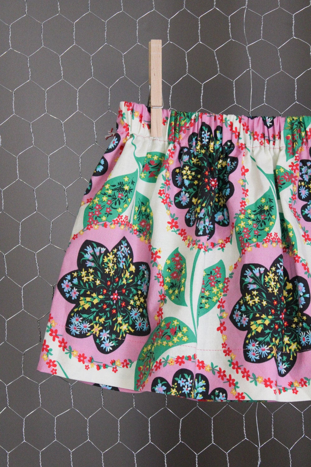 Girls Skirt - Pink & Green Floral - Perfect for Spring and Easter