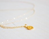 24k Gold Vermeil Tiny Circle with Ohm Symbol Pendant on Glittering Chain Necklace - by Amore Valkyrie Jewelry