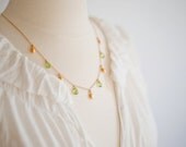24k Gold Vermeil Teardrops and Peridot Gemstone Charms on Necklace - bright golden lime green precious jewel - by Amore Valkyrie Jewelry