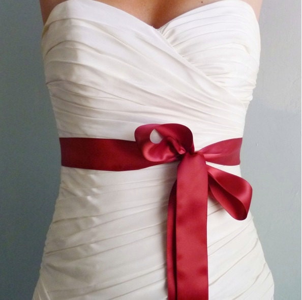 Wedding Sash Red - 1.5 Inch Simple Satin Bridal Sash Ready to Ship