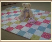 Patchwork,  Blanket, quilt. Topper, Pink, Blue, Yellow, Cotton, Fleece