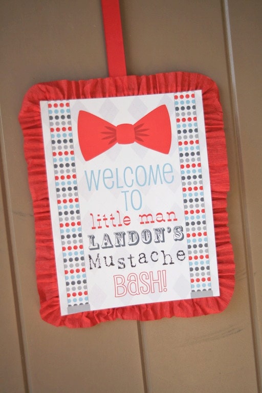 Little Man Bow Tie Mustache Bash Printable Welcome Sign - Birthday Party or Baby Shower - Petite Party Studio