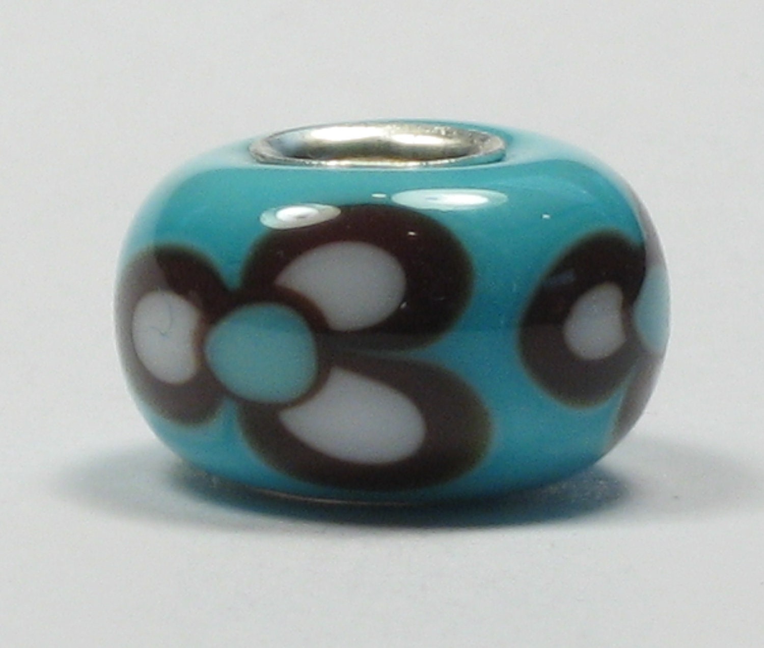 Turquoise and Brown Floral Flower Silver Core BHB Lampwork Glass Handmade SRA Bead NLC Beads