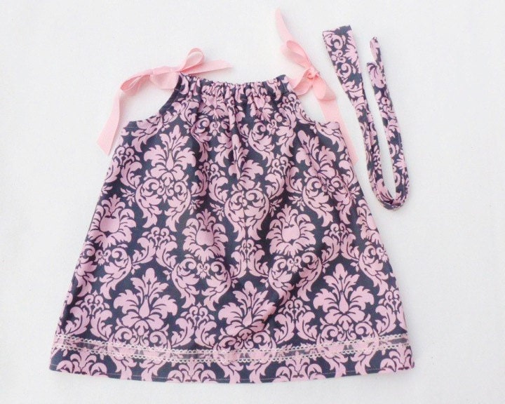 Pink and Charcoal Damask Pillowcase Dress