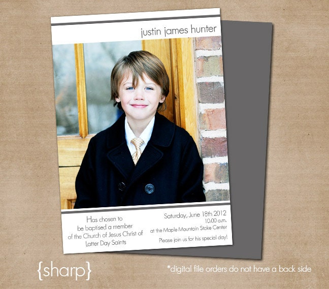 LDS Baptism Photo Invitation (Digital or Printed)- "sharp"