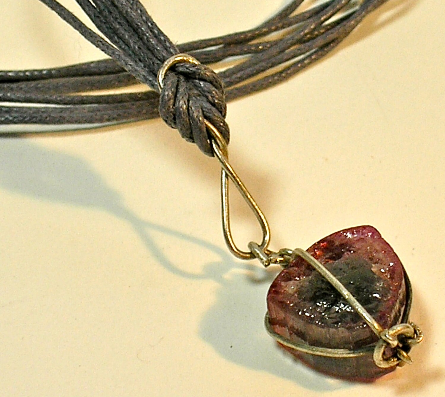 Wire wrapped Tourmaline Raw Quartz Pendant.