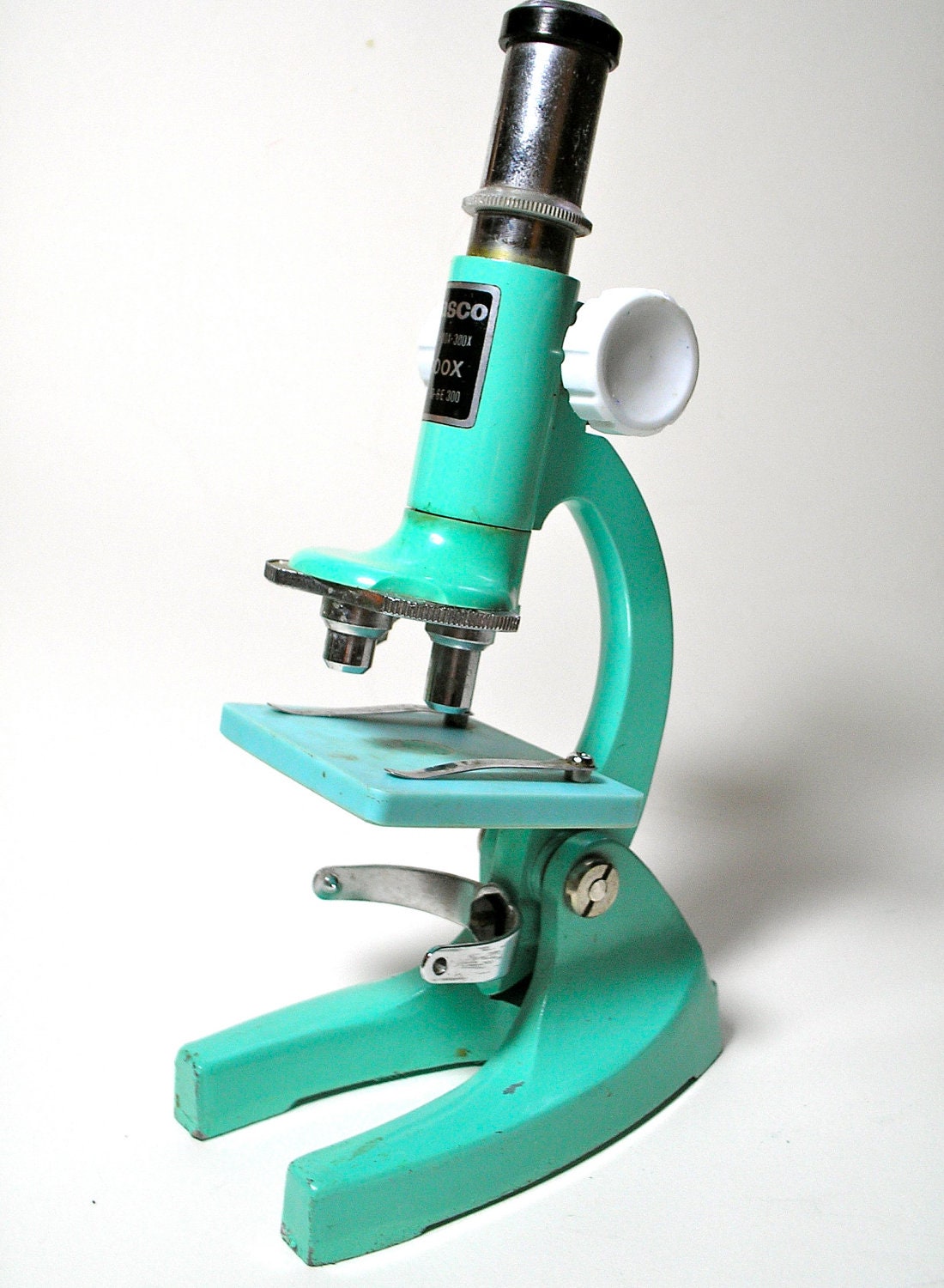 1960s Metal Aqua Colored Educational Toy Microscope