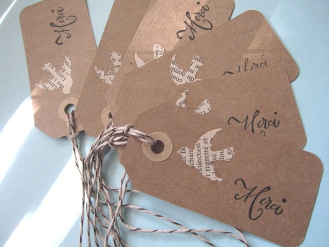 French Script Bird Thank You Tags Set of 6
