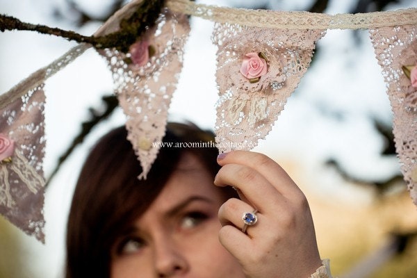 Vintage style TEA DYED LACE wedding bunting,banner,garland