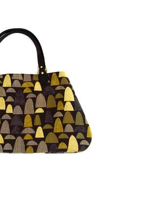 Black Olive Chartreuse Grey Mushroom Cap Fabric Handbag Purse