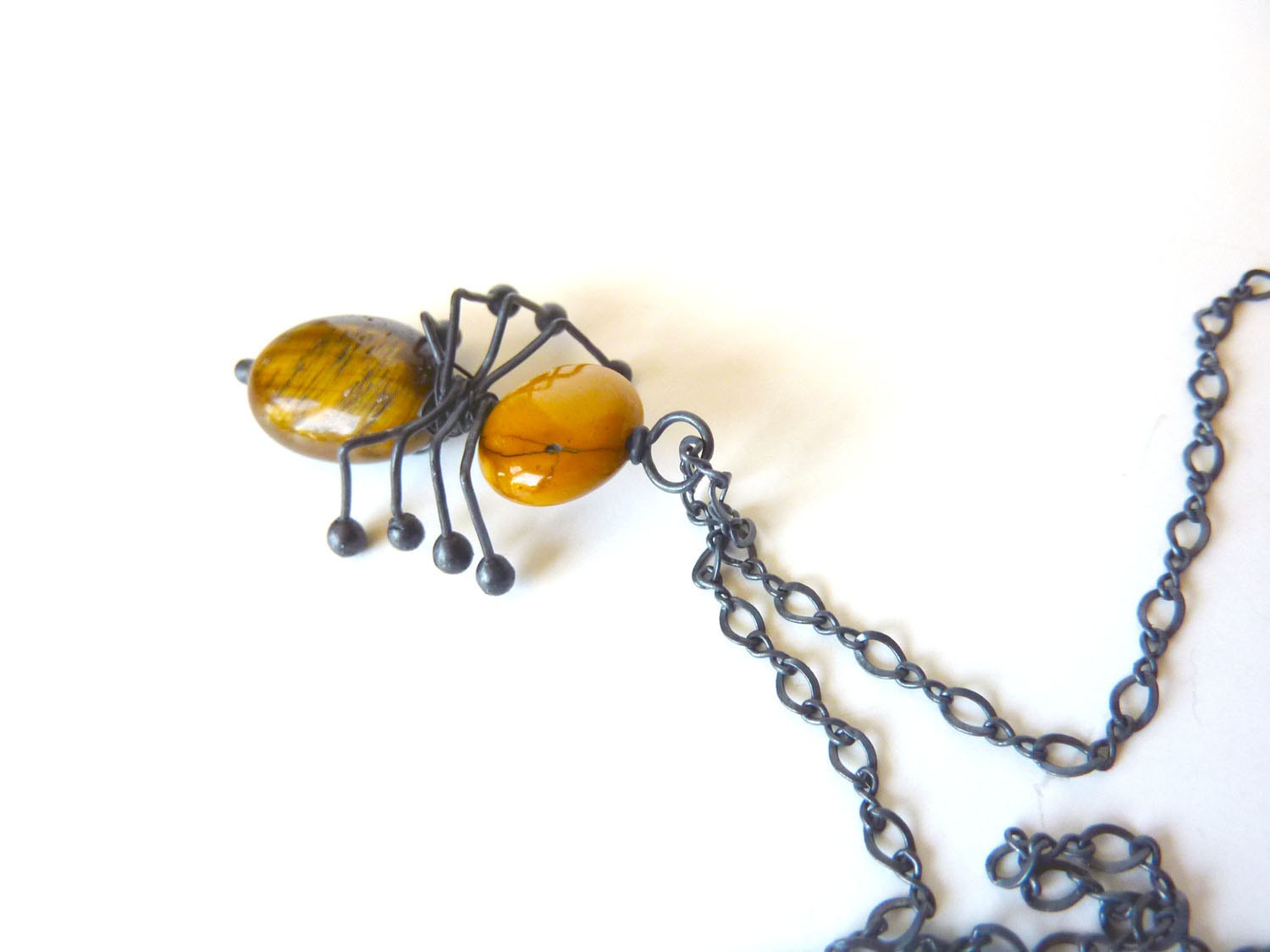 Itsy Bitsy Spider  Necklace - Mookaite and Tigers Eye Oxidized Sterling - One of a Kind - Spider Jewelry - Tagt