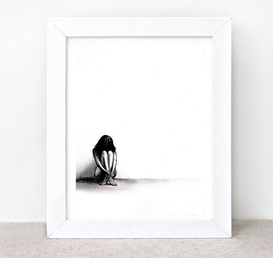 Summer Rain (12" X 17") print Black and White, Wall Art, Home Decor, for her, for kids, Fashion Illustration Modern Art , drawing